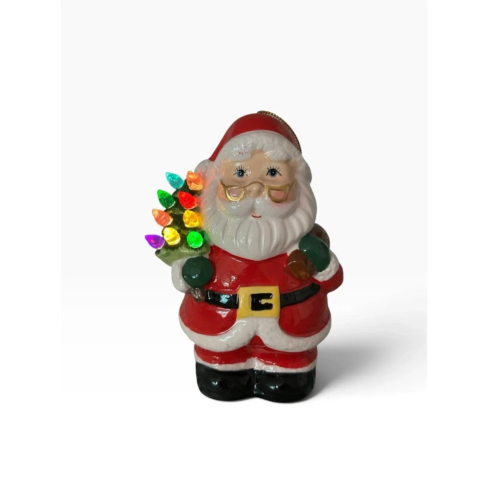 Mr. Christmas Ceramic Lighted Santa Claus Ornament Figurine  Red 5.5